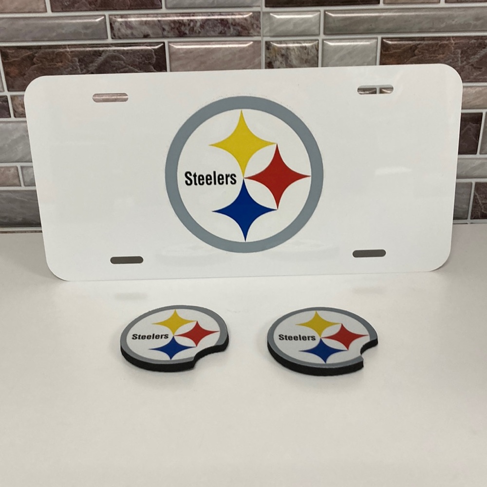 Pittsburgh Steelers License Plate With Cup Holder Inserts